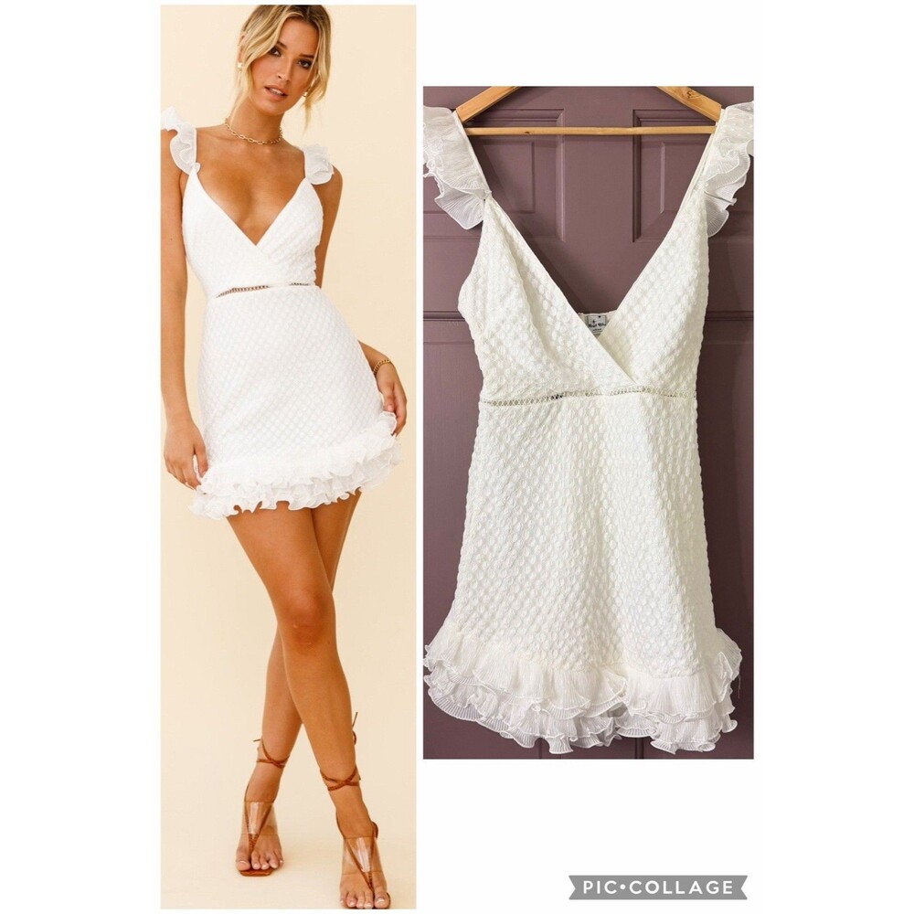 Angel Biba Dress Mini White Ruffle Textured Swiss Dot NWT Women’s M